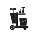 cleaning trolley black vector concept icon. cleaning trolley flat illustration, sign Royalty Free Stock Photo