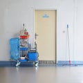 A cleaning trolley on the hospital hall