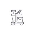 cleaning trolley vector line icon, sign, illustration on background, editable strokes Royalty Free Stock Photo