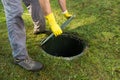Cleaning and unblocking septic system and draining pipes Royalty Free Stock Photo