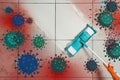Cleaning vs viruses. Woman washing floor with mop and disinfecting solution Royalty Free Stock Photo