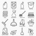 Cleaning, wash line icons. Washing machine, sponge, mop, iron, vacuum cleaner, shovel and other clining icon. Order in the house t Royalty Free Stock Photo