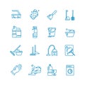 Cleaning and washing house outline vector icons. Antiseptic service line symbols