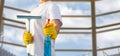 Cleaning and washing windows in industrial premises Royalty Free Stock Photo