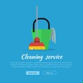 Cleaning Web Banner. Bucket with Duster and Broom