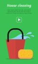 Cleaning Web Banner. Bucket with Water and Sponge