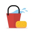 Cleaning Web Banner. Bucket with Water and Sponge