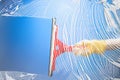 Cleaning window with squeegee blue sky Royalty Free Stock Photo