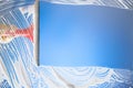 Cleaning window with squeegee blue sky Royalty Free Stock Photo