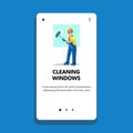 Cleaning Windows Man Professional Service Vector illustration