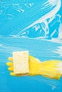 Cleaning windows with special rag Royalty Free Stock Photo