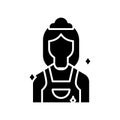 Cleaning woman black icon, concept illustration, vector flat symbol, glyph sign. Royalty Free Stock Photo