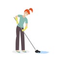 Cleaning woman or a housewife washing mop floors. Clean the house.