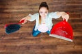 Cleaning woman sweeping wooden floor Royalty Free Stock Photo