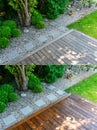 cleaning a wooden terrace with a high-pressure washer - BEFORE and AFTER cleaning and oiling