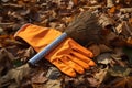 Cleaning work pile nature gardening leaves fall yard seasonal rake foliage autumn tool Royalty Free Stock Photo