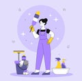 Cleaning worker with equipment vector