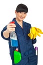 Cleaning worker woman ready for work