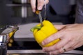 Cleaning a Yellow pepper Royalty Free Stock Photo