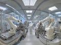 Cleanroom Laboratory With Robotic Arms And Technicians In Protective Suits Royalty Free Stock Photo