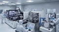Cleanroom Semiconductor Manufacturing Facility Scientists Operating Equipment in Sterile Environment with Advanced Technology Royalty Free Stock Photo