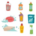 Cleanser bottle chemical housework product care wash equipment cleaning liquid flat vector illustration.