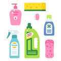 Cleanser bottle chemical housework product care wash equipment cleaning liquid flat vector illustration. Royalty Free Stock Photo