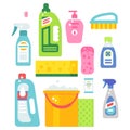 Cleanser bottle chemical housework product care wash equipment cleaning liquid flat vector illustration. Royalty Free Stock Photo