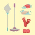 Cleanser brush chemical housework product care wash equipment cleaning liquid flat vector illustration.