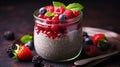 Cleansing, dieting, healthy eating, fitness menu concept. Chia pudding with fresh berries in a jar Royalty Free Stock Photo