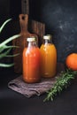 Cleansing fresh citrus juices in bottles Royalty Free Stock Photo