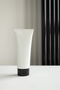 Cleansing gel, shampoo, hand moisture white black plastic tube. Beauty skin care cosmetic mockup