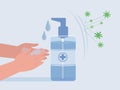 Cleansing hand with alcohol based hand sanitizer make virus reflection.Virus protection.