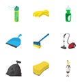 Cleansing icons set, cartoon style