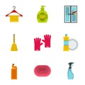 Cleansing icons set, flat style