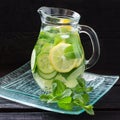 Cleansing water with lemon, cucumber, ginger and mint Royalty Free Stock Photo