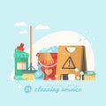 Cleanup colorful banner Cleaning service 24 hours vector illustration in modern flat design.