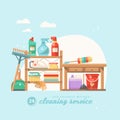 Cleanup colorful concept. Cleaning service 24 hours vector illustration in modern flat design.