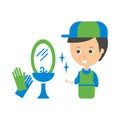 Cleanup Service Worker And Clean Bathroom Tap, Cleaning Company Infographic Illustration