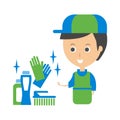 Cleanup Service Worker And Household Chemistry Products, Cleaning Company Infographic Illustration