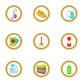 Cleanup things icons set, cartoon style Royalty Free Stock Photo