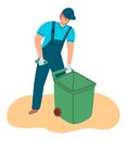Cleanup volunteer picking up trash in garbage bag. Garbage men working. Royalty Free Stock Photo
