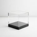 Clear Acrylic Cube Display Case with Black Base on White Background transparent Royalty Free Stock Photo