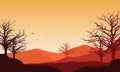 A clear afternoon sky with a nice view of the mountains in the desert at dusk. Vector illustration