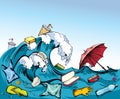 Ocean pollution from plastic waste. Vector drawing