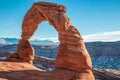Clear Beautiful Day on Delicate Arch, Arches National Park, Utah Royalty Free Stock Photo