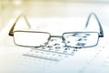 Clear Black modern glasses on a eye sight test Royalty Free Stock Photo