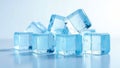 Clear blue ice cubes on reflective surface with soft light Royalty Free Stock Photo
