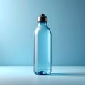 Clear Blue Plastic Water Bottle with Black Cap on Light Blue Surface Studio Shot Royalty Free Stock Photo