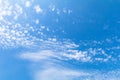 Clear blue sky background with clouds.